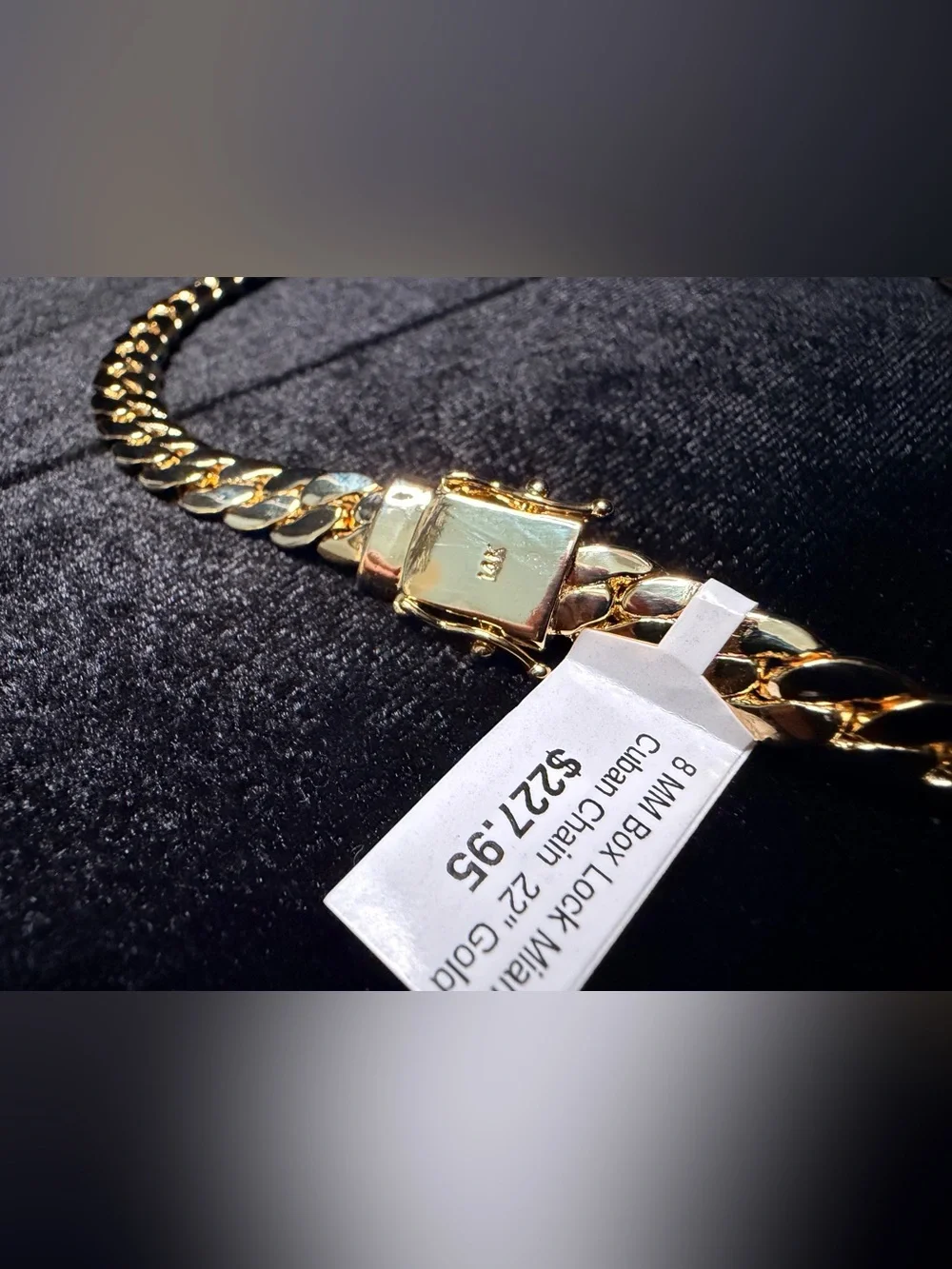 Miami Cuban 22in 8MM 14K Stamped gold filled necklace w/Box Lock. Rare Length